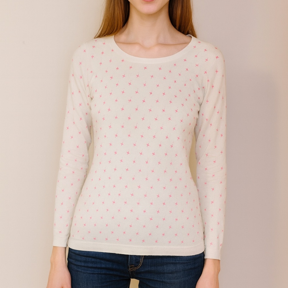 LOFT White Sweater with Pink Star‎ Print- Size S